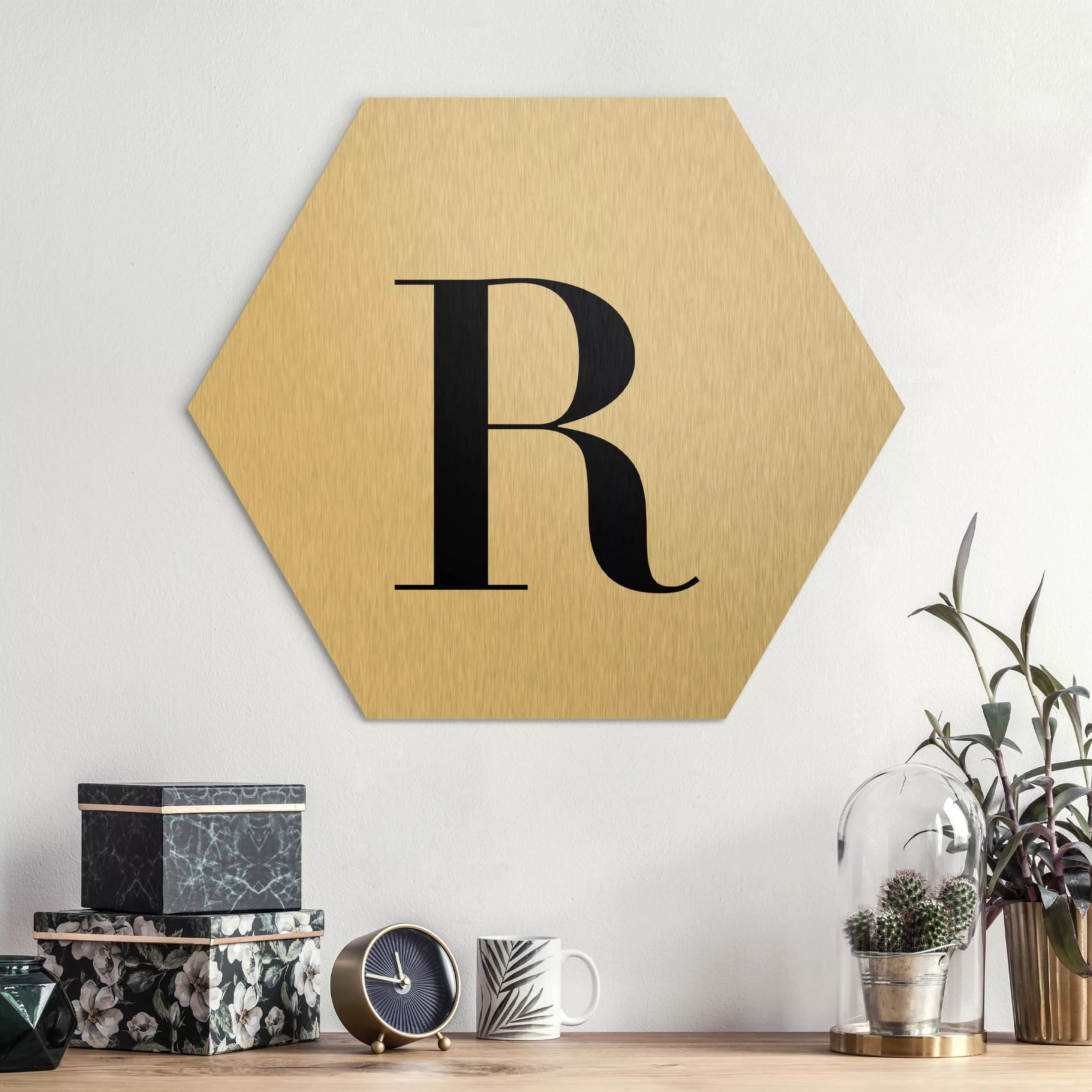 Hexagon-Alu-Dibond Bild Buchstaben Buchstabe Serif Weiß R günstig online kaufen