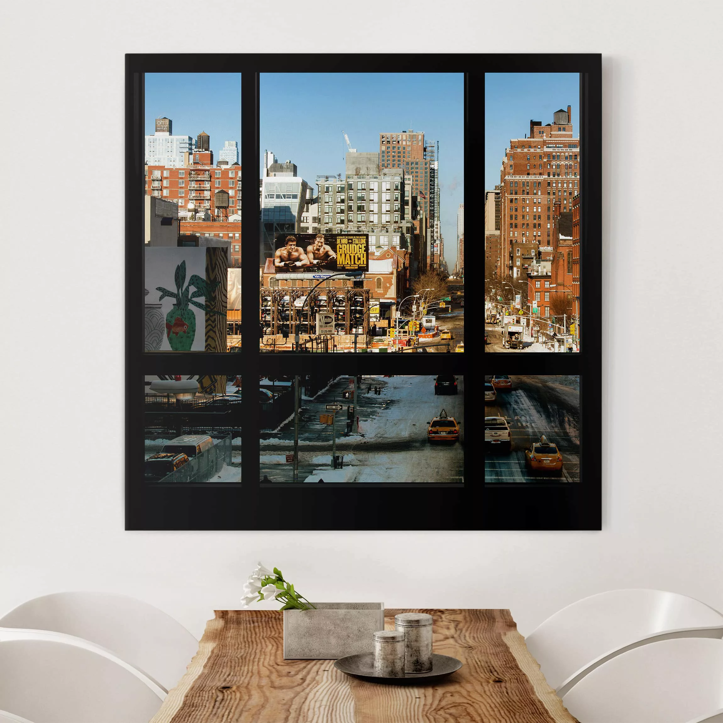 Leinwandbild Architektur & Skyline - Quadrat Blick aus Fenster auf Straße i günstig online kaufen