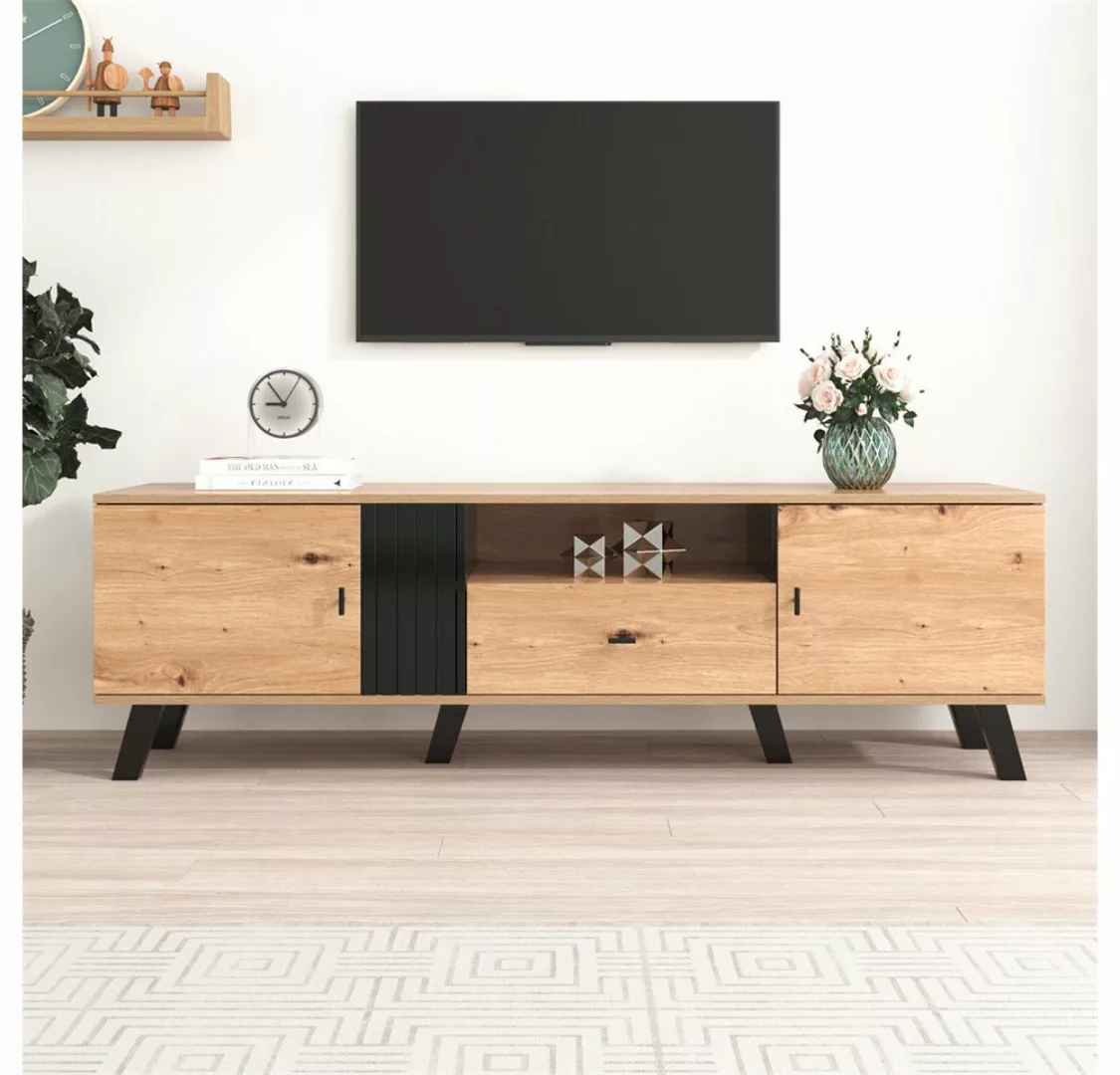 XDeer TV-Schrank Stilvolle Eleganz: 172cm TV-Schrank mit Holz- und Schwarzd günstig online kaufen