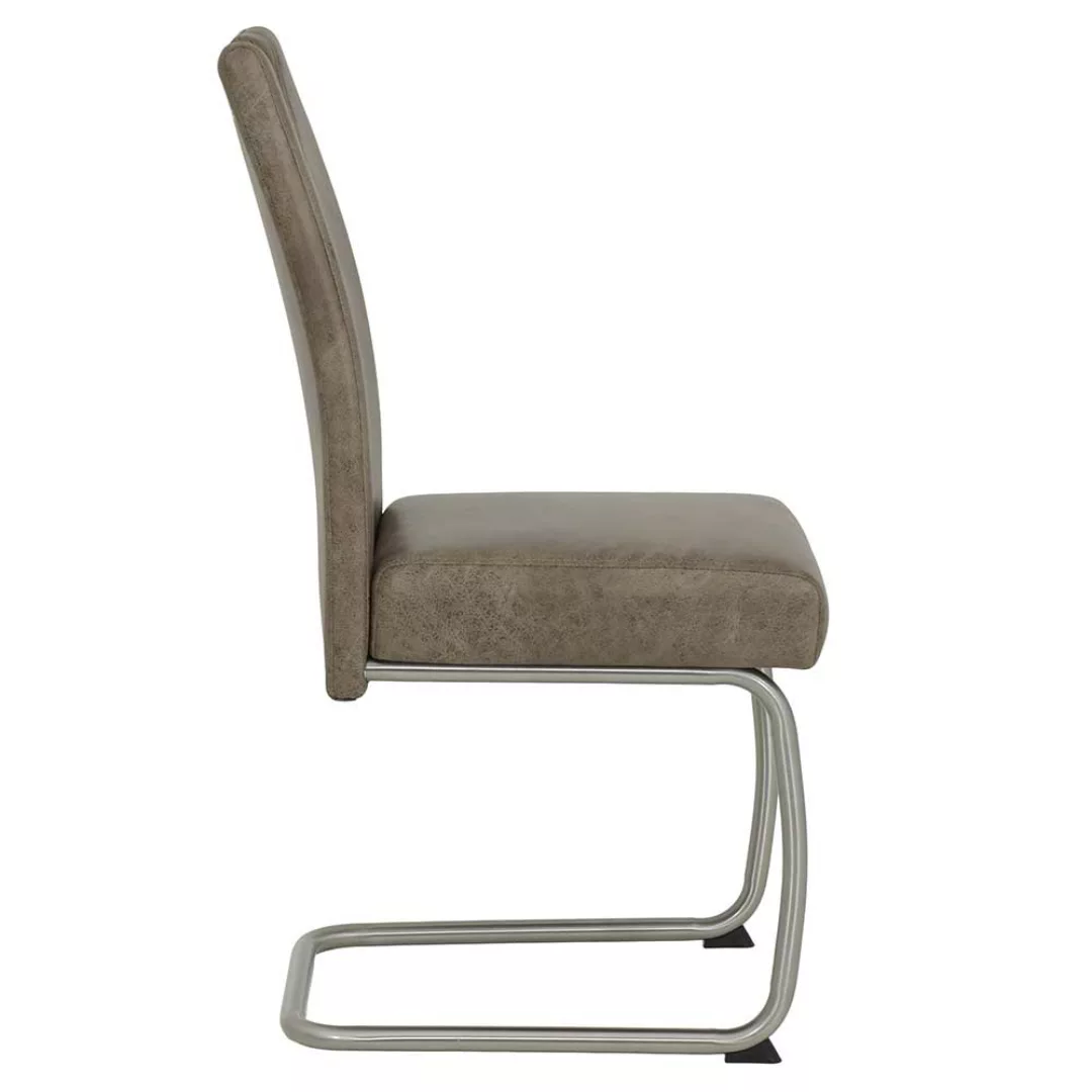 Freischwinger Stühle in Schlamm und Silberfarben Microfaser und Metall (Set günstig online kaufen