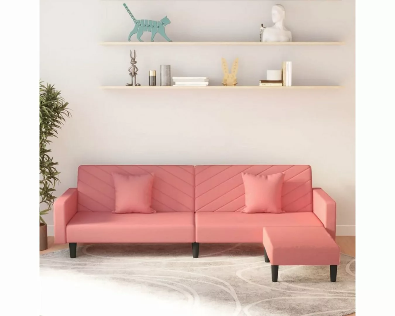 DOTMALL Big-Sofa 2-Sitzer-Schlafsofa mit zwei Kissen und Fußhocker aus rosa günstig online kaufen