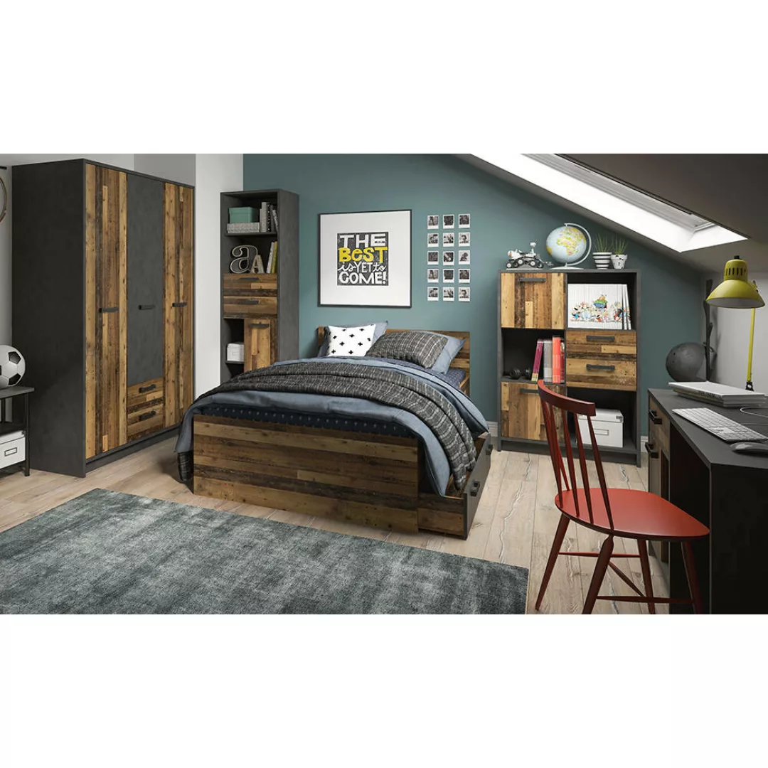 Jugendzimmer Komplett-Set NELSON-129 mit Bett 120x200 in grau mit Holz günstig online kaufen