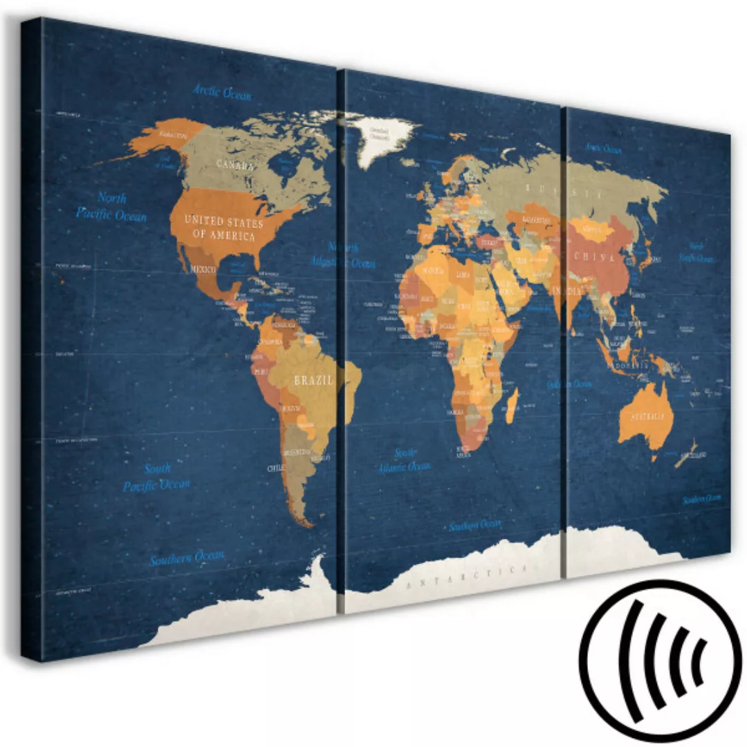 Leinwandbild World Map: Ink Oceans (3 Parts) XXL günstig online kaufen