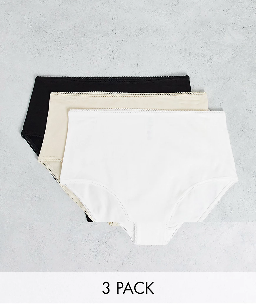 Monki – Aina – Slips aus Bio-Baumwolle in Schwarz, Weiß und Beige im 3er-Pa günstig online kaufen