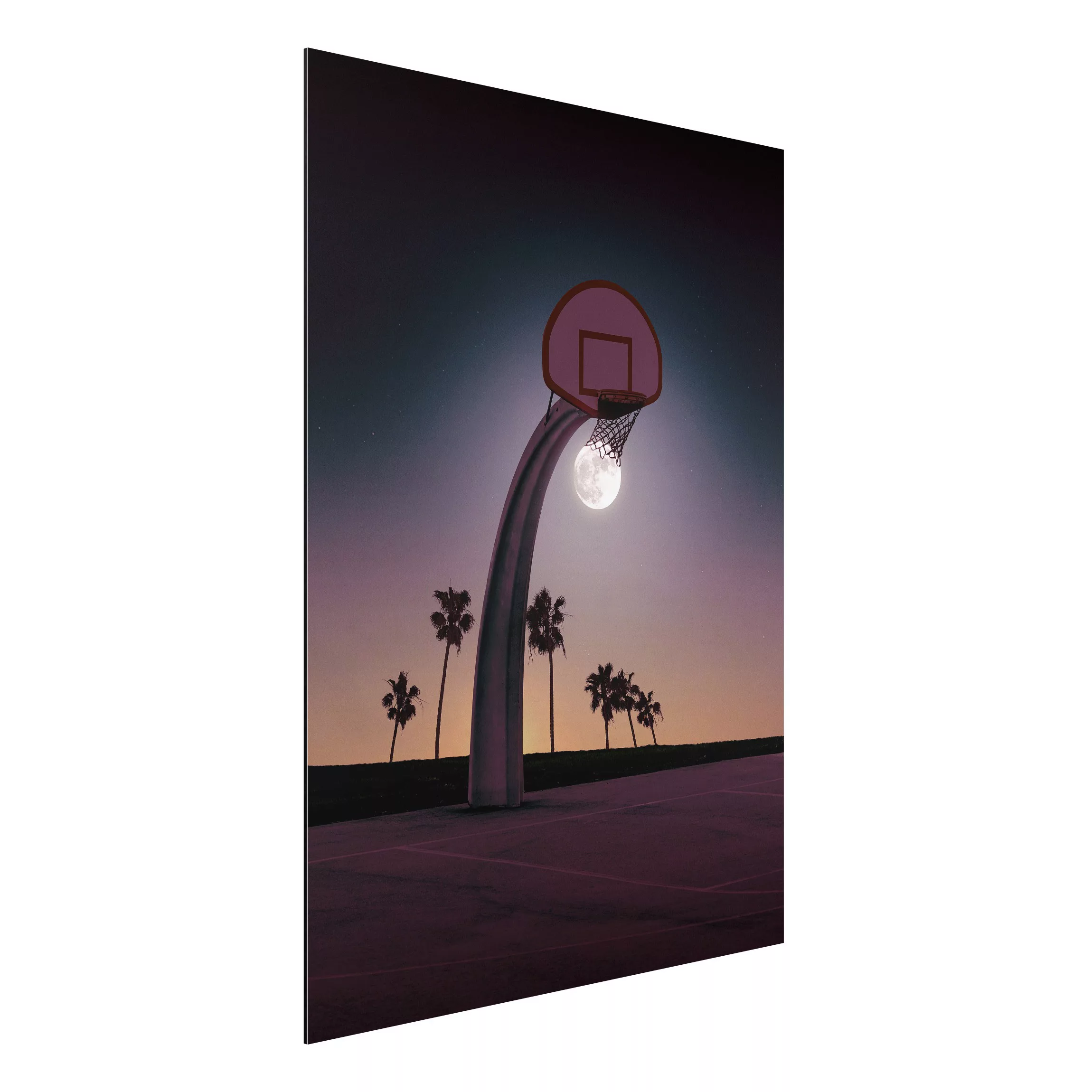 Alu-Dibond Bild Kunstdruck - Hochformat 3:4 Basketball mit Mond günstig online kaufen