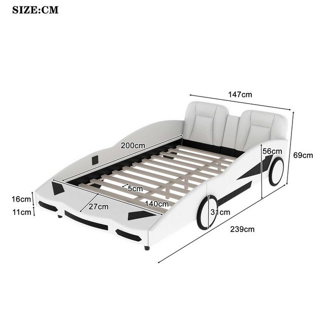 Flieks Autobett, Kinderbett Spielbett Flachbett mit Rausfallschutz 140×200c günstig online kaufen