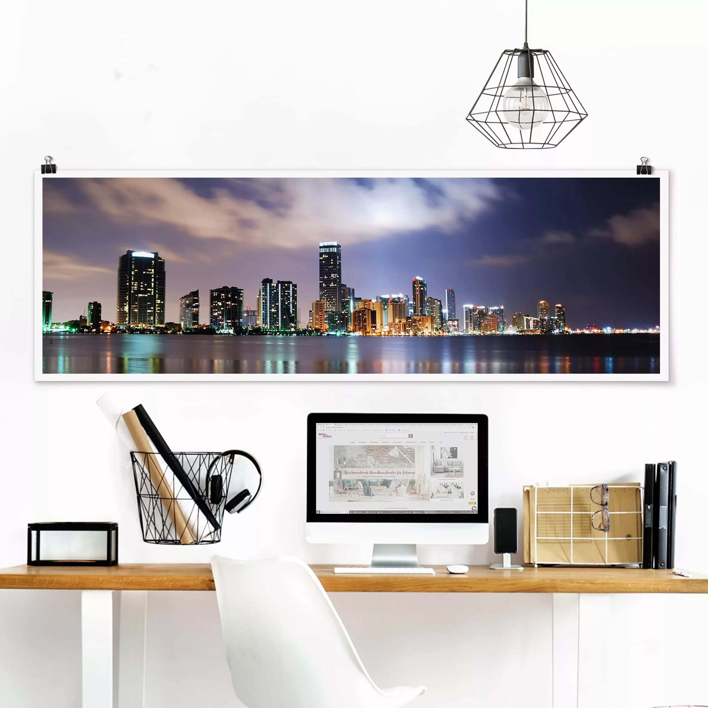 Panorama Poster Architektur & Skyline Miami bei Nacht günstig online kaufen