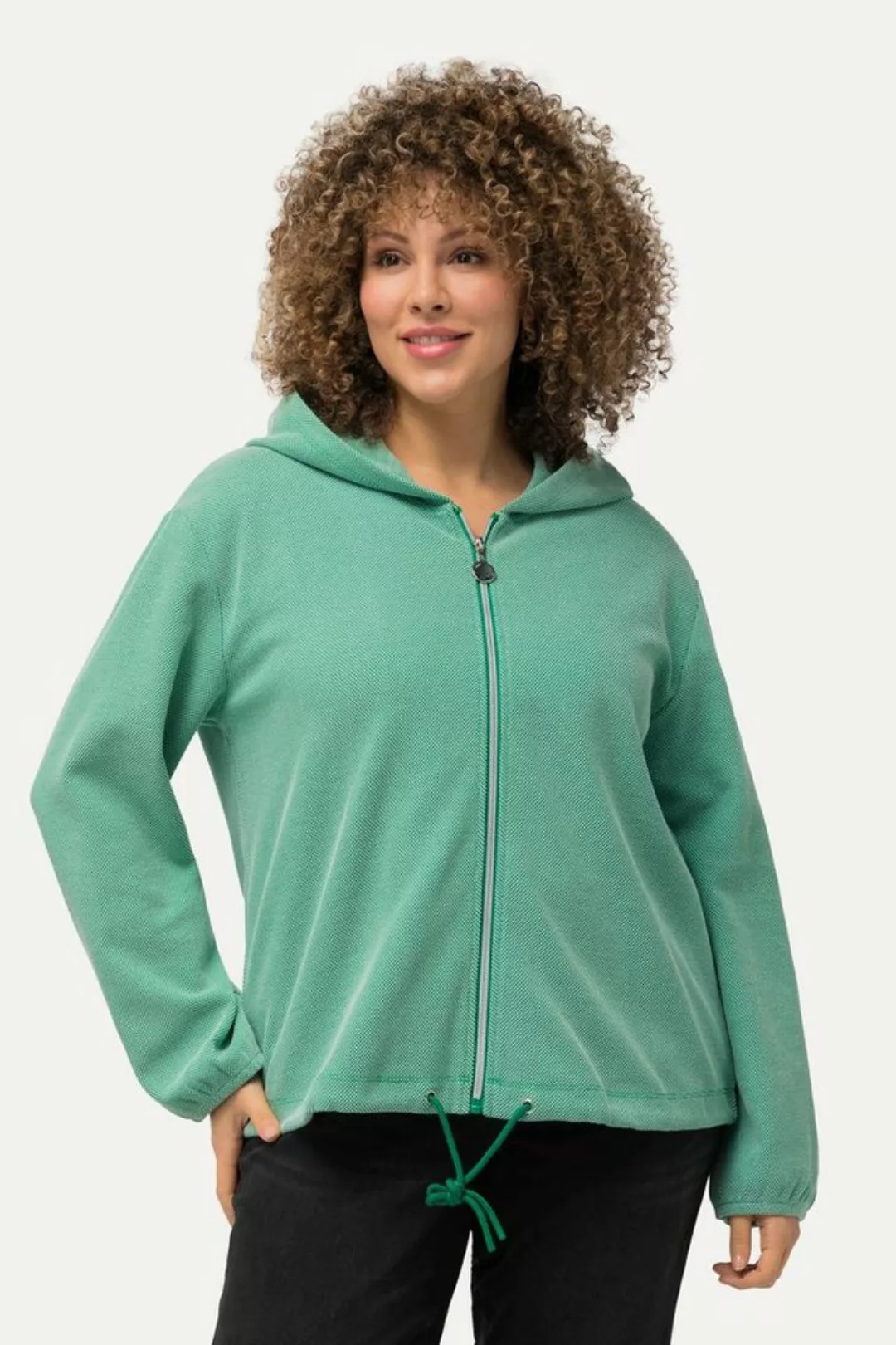 Ulla Popken Sweatjacke Hoodie-Jacke Sweat Struktur Tunnelzug Kapuze günstig online kaufen