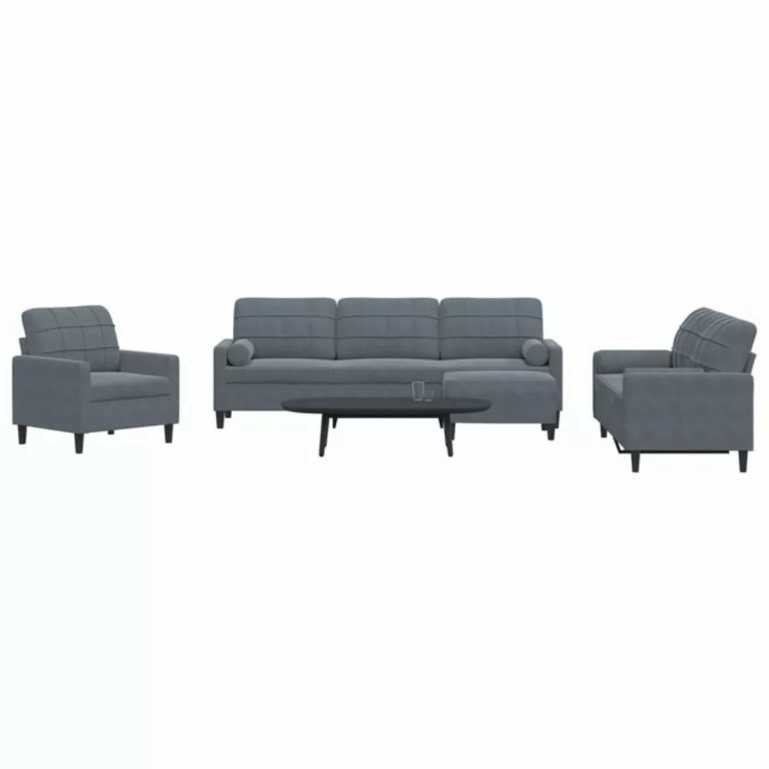 vidaXL Sofa Sofagarnitur mit Kissen Samt, mit Zierkissen + Fußhocker, Dunke günstig online kaufen