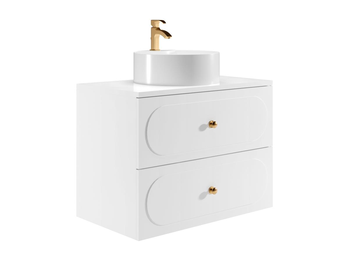 Badezimmermöbel hängend mit Aufsatzwaschbecken rund - Weiß - 80 cm - SATOBA günstig online kaufen