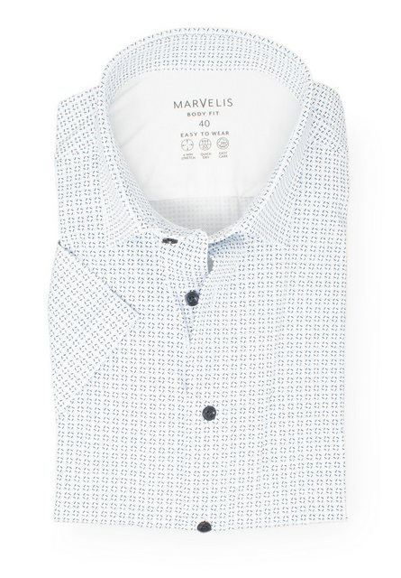 MARVELIS Kurzarmhemd Easy to Wear - Kurzarmhemd - Body Fit - Muster - Weiß günstig online kaufen