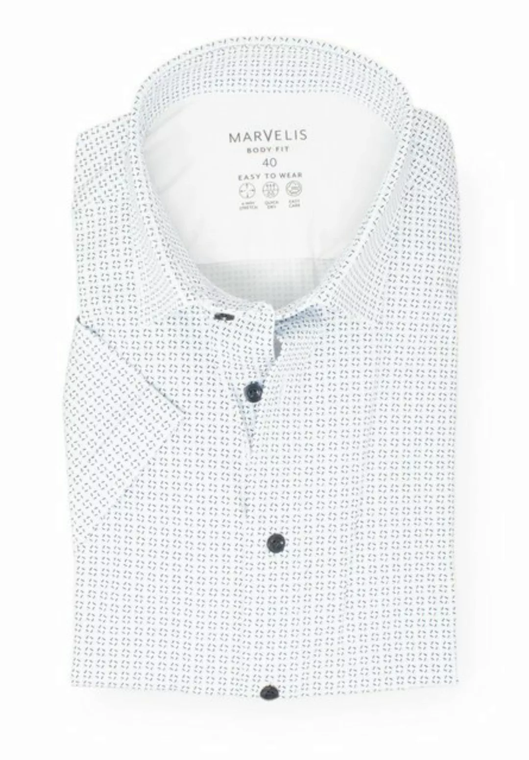 MARVELIS Kurzarmhemd Easy to Wear - Kurzarmhemd - Body Fit - Muster - Weiß günstig online kaufen