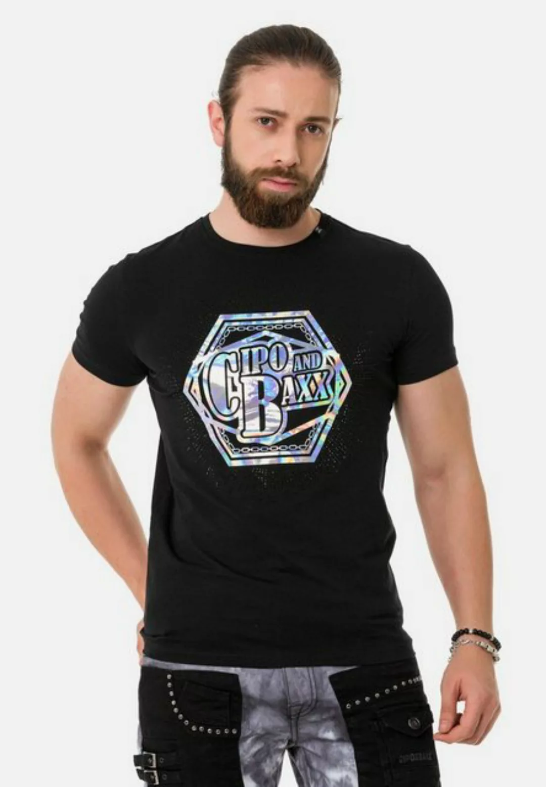 Cipo & Baxx T-Shirt mit farbenfrohem Marken-Schriftzug günstig online kaufen