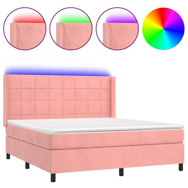 vidaXL Boxspringbett Boxspringbett mit Matratze LED Rosa 160x200 cm Samt Be günstig online kaufen