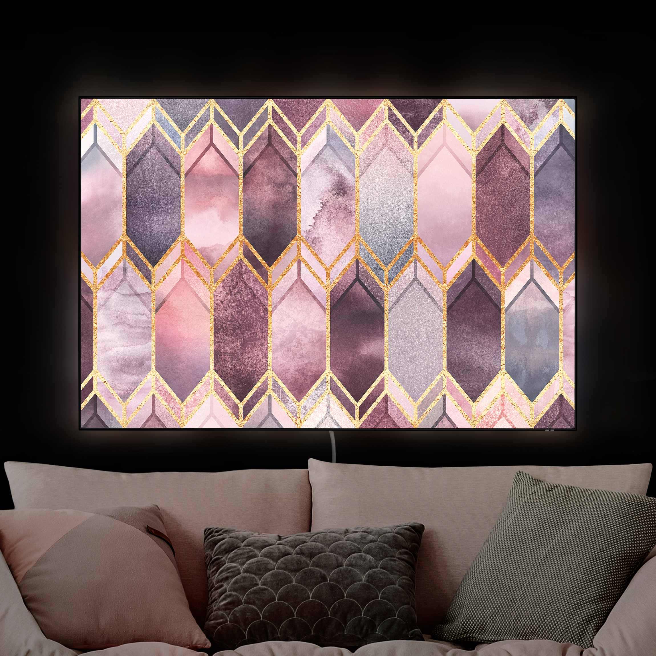 LED-Wechselbild Glasmalerei geometrisch Rosé Gold günstig online kaufen