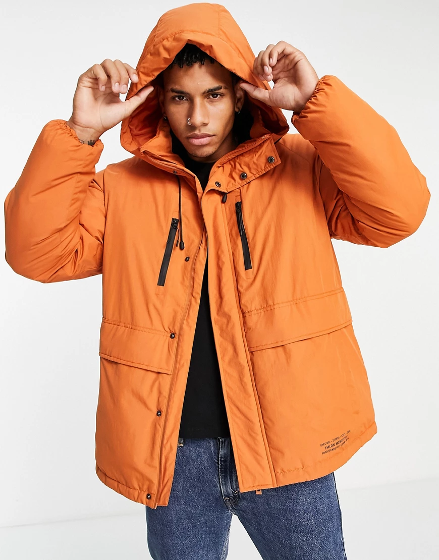 Topman – Technischer Kurzparka in Orange günstig online kaufen