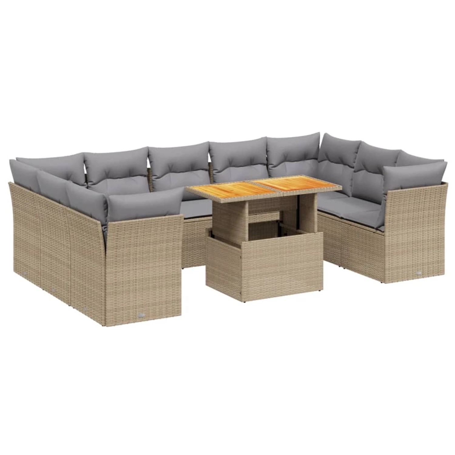 vidaXL 10-tlg Garten-Sofagarnitur mit Kissen Beige Poly Rattan Modell 187 günstig online kaufen