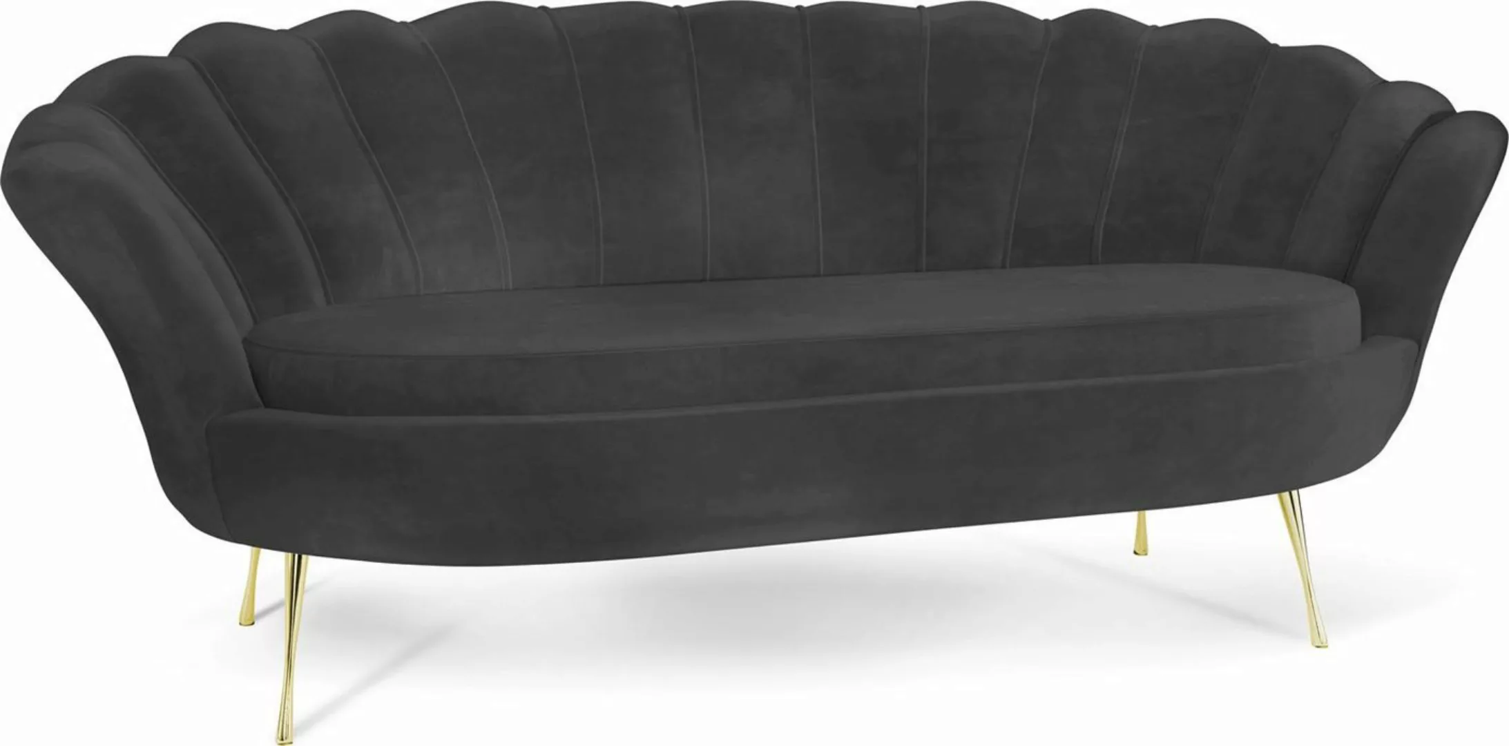 WFL GROUP Sofa Muschel, Samt 3-Sitzer Couch mit Golden oder Silber Metallbe günstig online kaufen