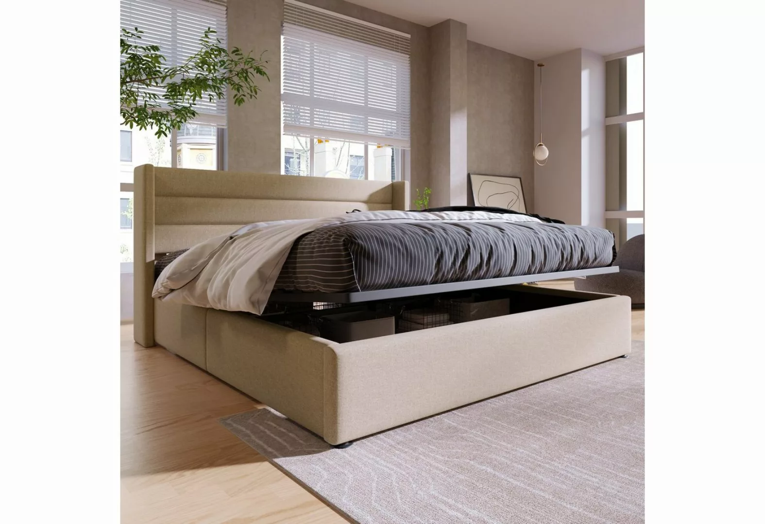 Fangqi Polsterbett 140x200 großes, gepolstertes Doppelbett mit hydraulische günstig online kaufen