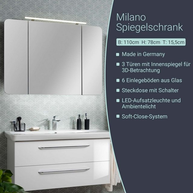 FACKELMANN Badezimmerspiegelschrank LED Spiegelschrank MILANO günstig online kaufen