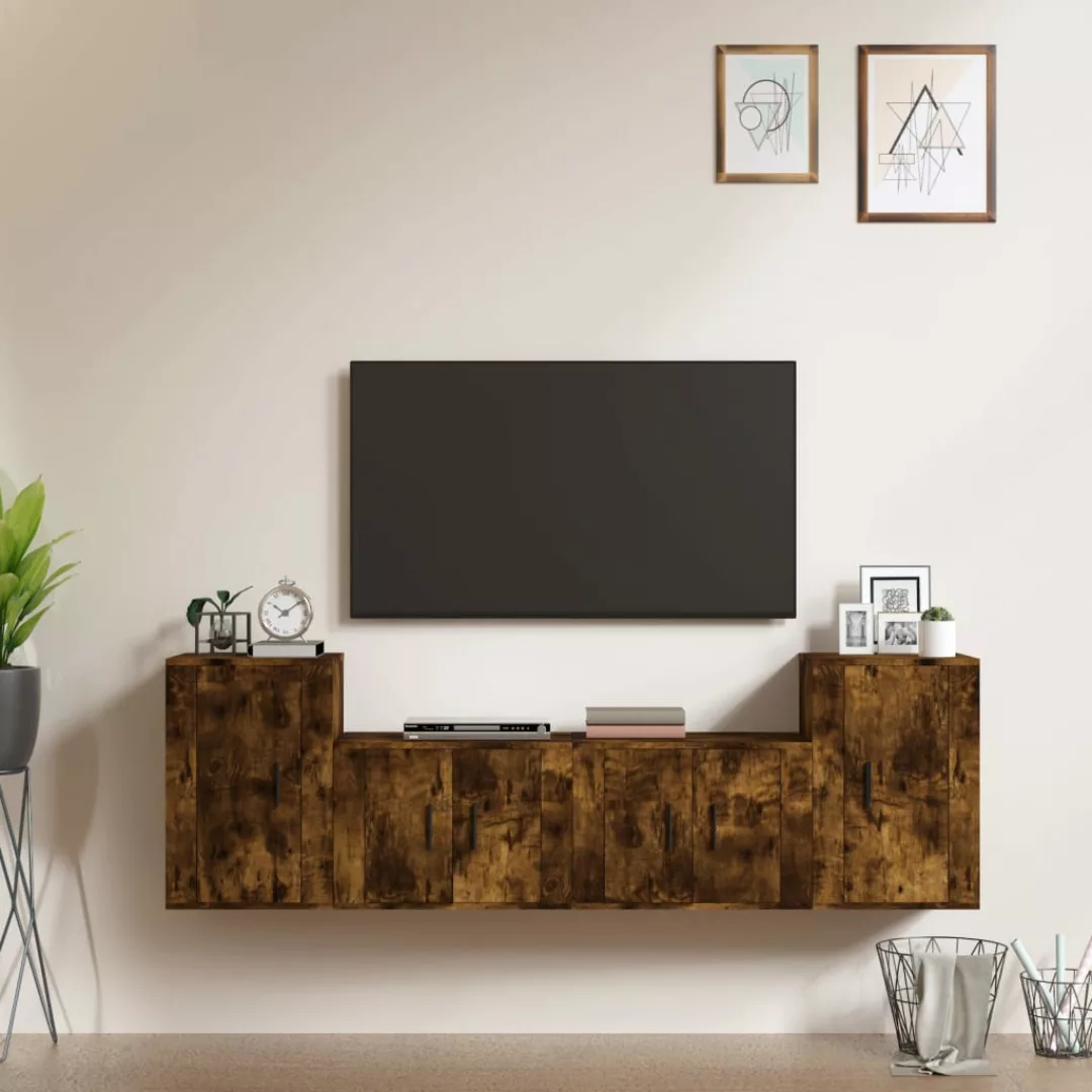 vidaXL TV-Schrank 4-tlg TV-Schrank-Set Räuchereiche Spanplatte TV-Lowboard günstig online kaufen