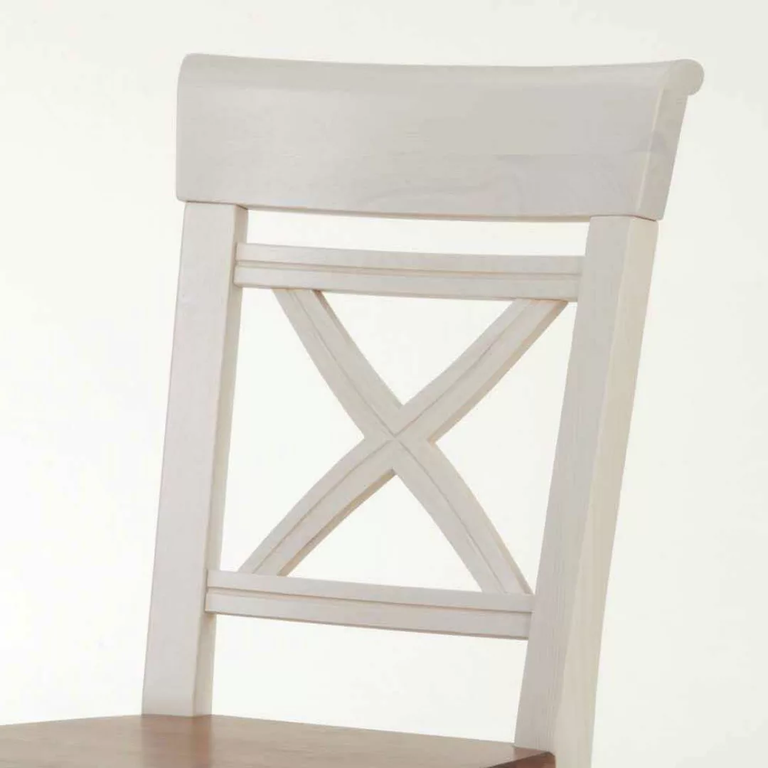 Esszimmerstuhl aus Kiefer Massivholz Weiß-Braun (2er Set) günstig online kaufen