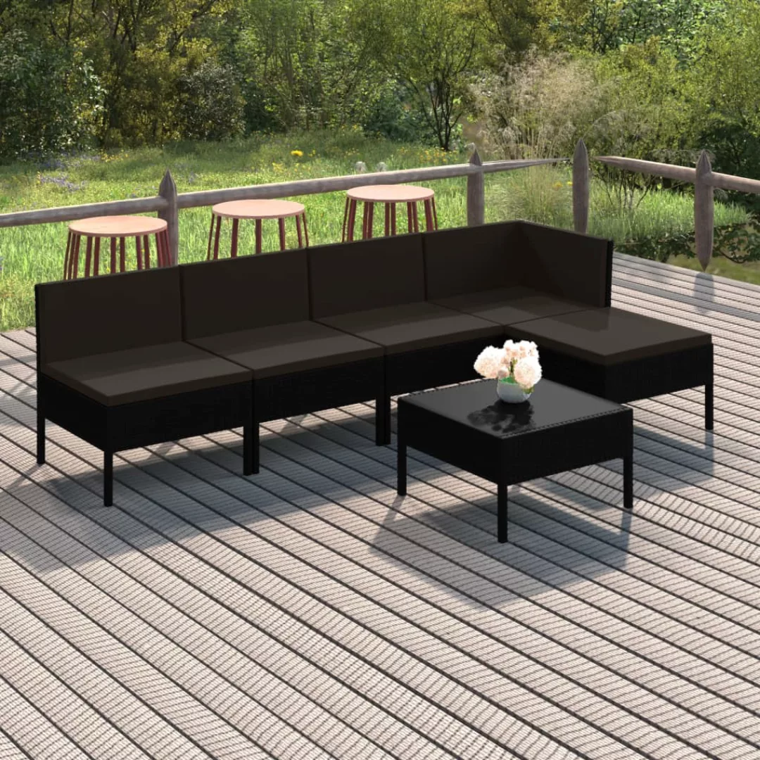 6-tlg. Garten-lounge-set Mit Auflagen Poly Rattan Schwarz günstig online kaufen