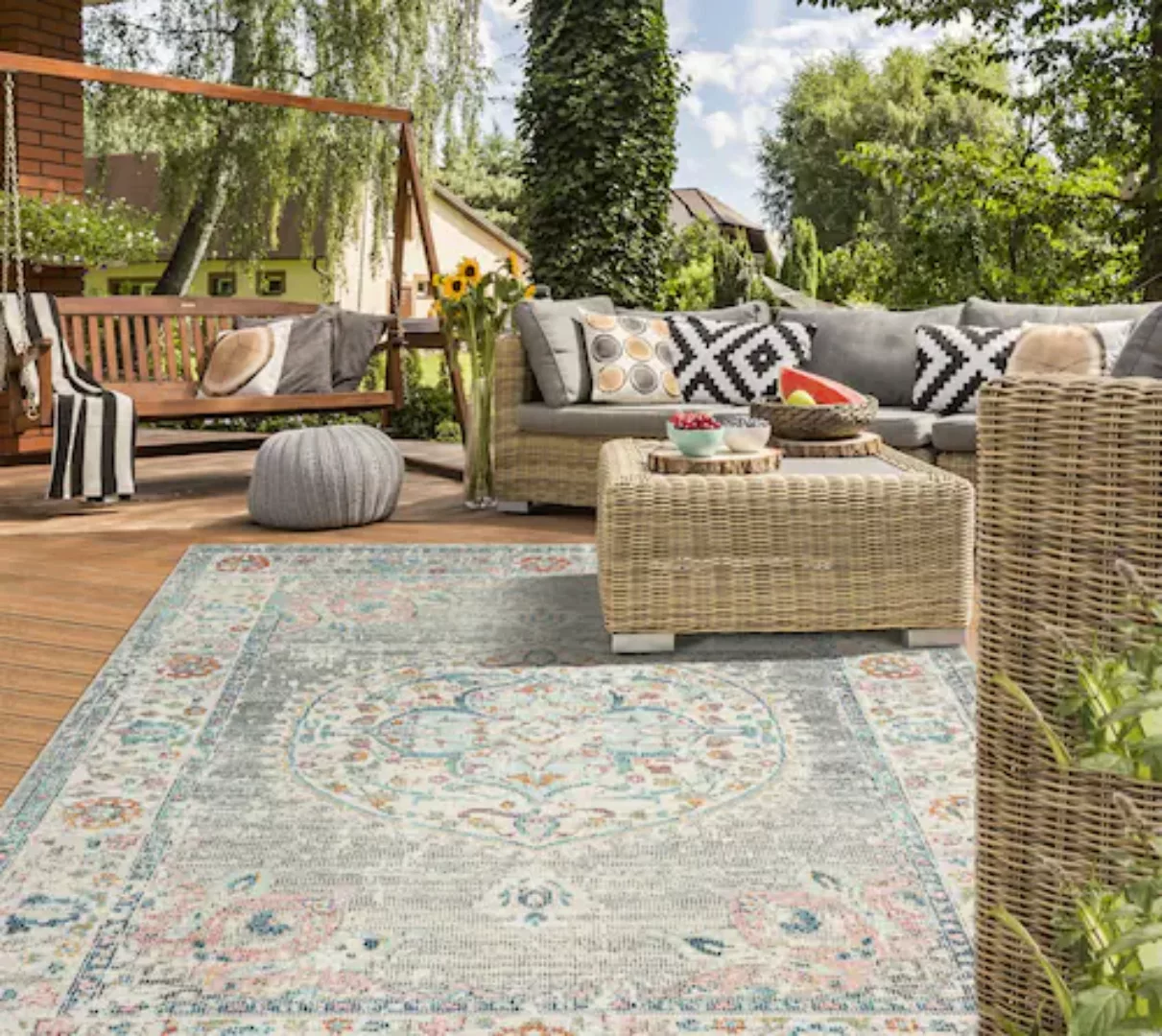 the carpet Teppich »Palma Orient«, rund, 4 mm Höhe, Outdoor moderner robust günstig online kaufen