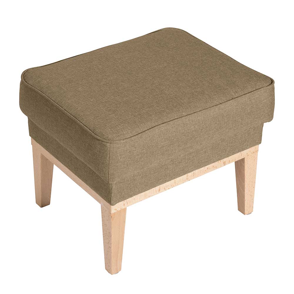 Polsterhocker Beige Stoff mit Vierfußgestell aus Holz Buchefarben günstig online kaufen