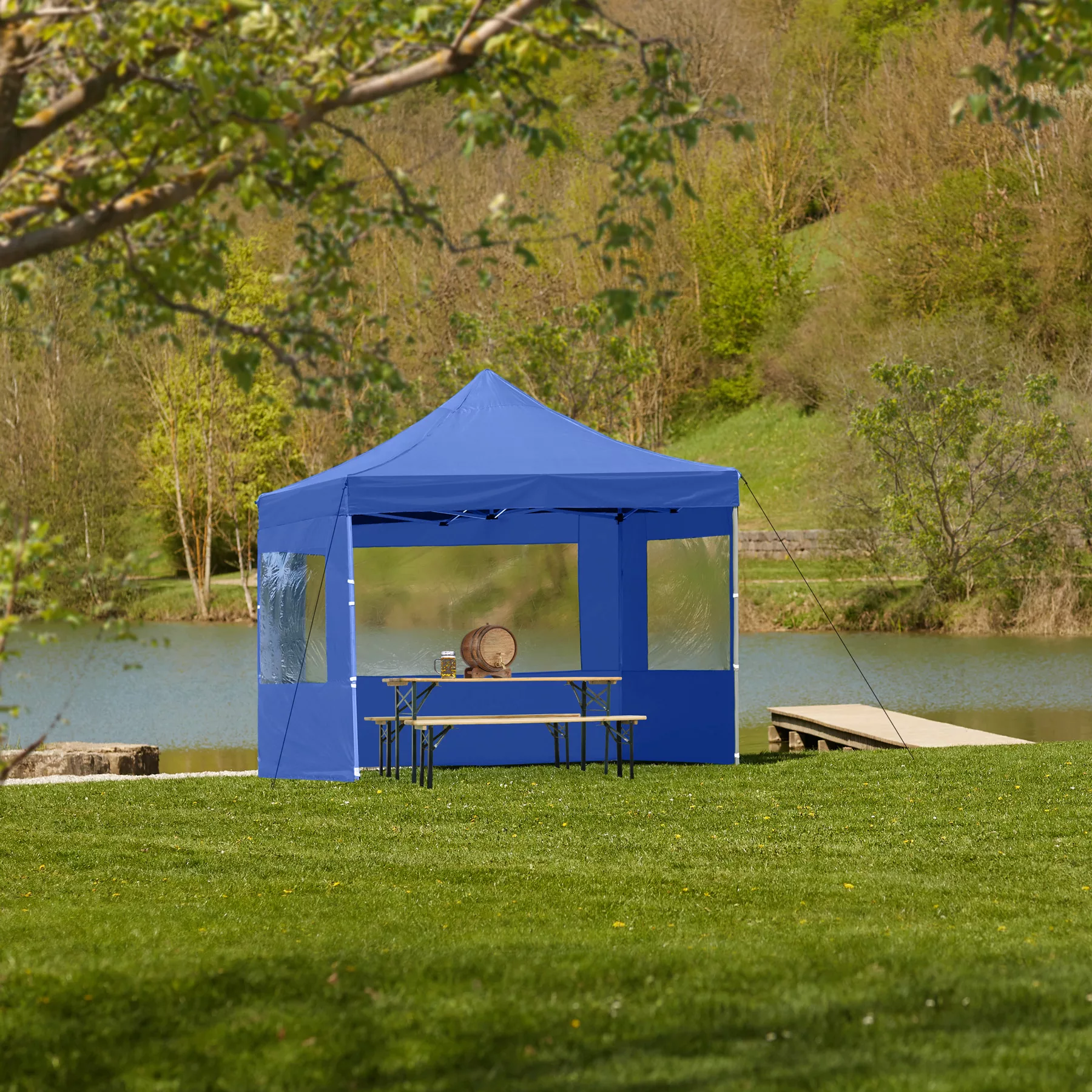 Faltbarer Garten Pavillon 3x3m mit 4 Seitenteilen - blau günstig online kaufen