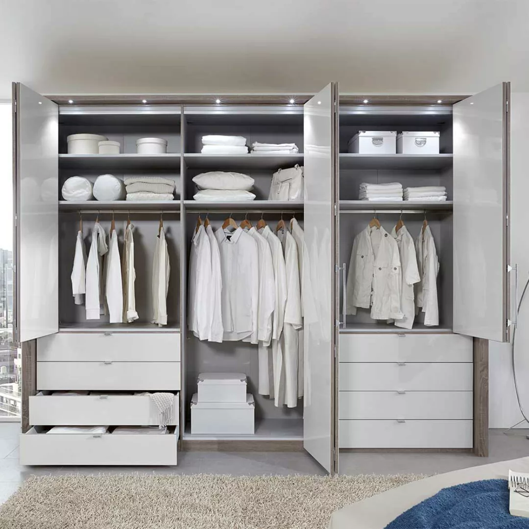 Falttüren Schlafzimmerschrank in Weiß und Trüffelfarben Made in Germany günstig online kaufen