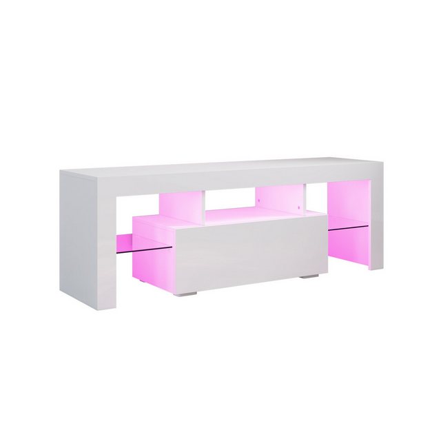 SONNI TV-Schrank TV Lowboard mit LED Beleuchtung Weiß Hochglanz 130cm Breit günstig online kaufen