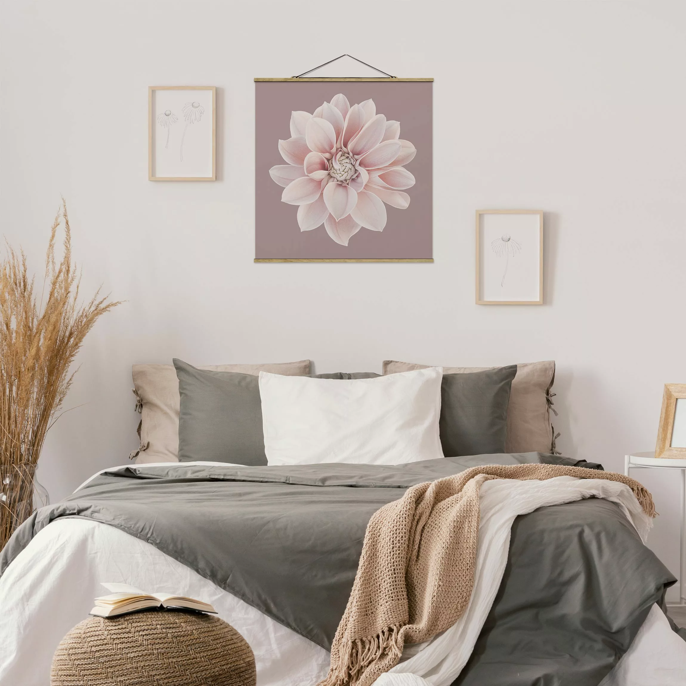 Stoffbild mit Posterleisten Dahlie Blume Lavendel Weiß Rosa günstig online kaufen