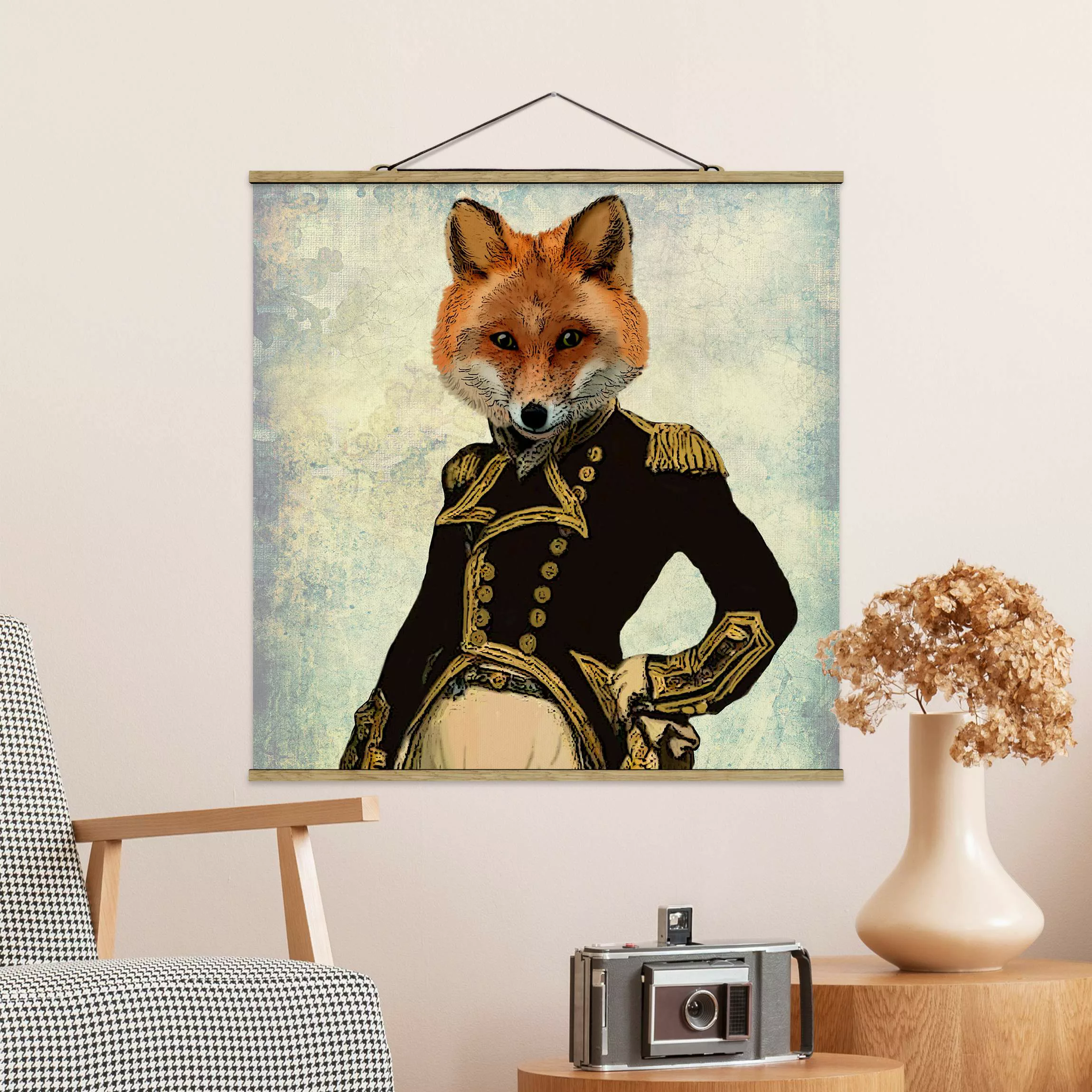 Stoffbild Tiere mit Posterleisten - Quadrat Tierportrait - Fuchsadmiral günstig online kaufen