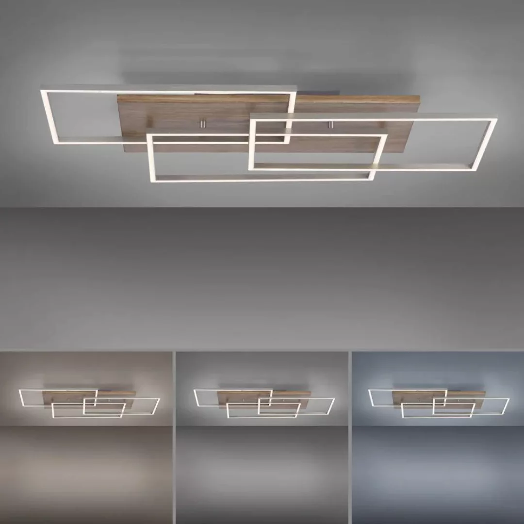 LED Deckenleuchte Palma in Natur-dunkel und Silber 3x 13,3W 2500lm günstig online kaufen