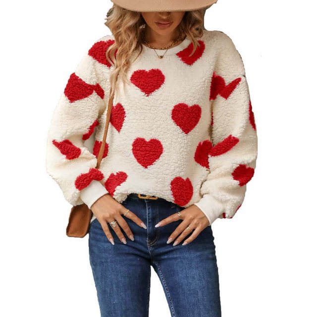 Zoclack Rundhalspullover Damen Winter Warm Plüsch Fütterter Pelzige Pullove günstig online kaufen