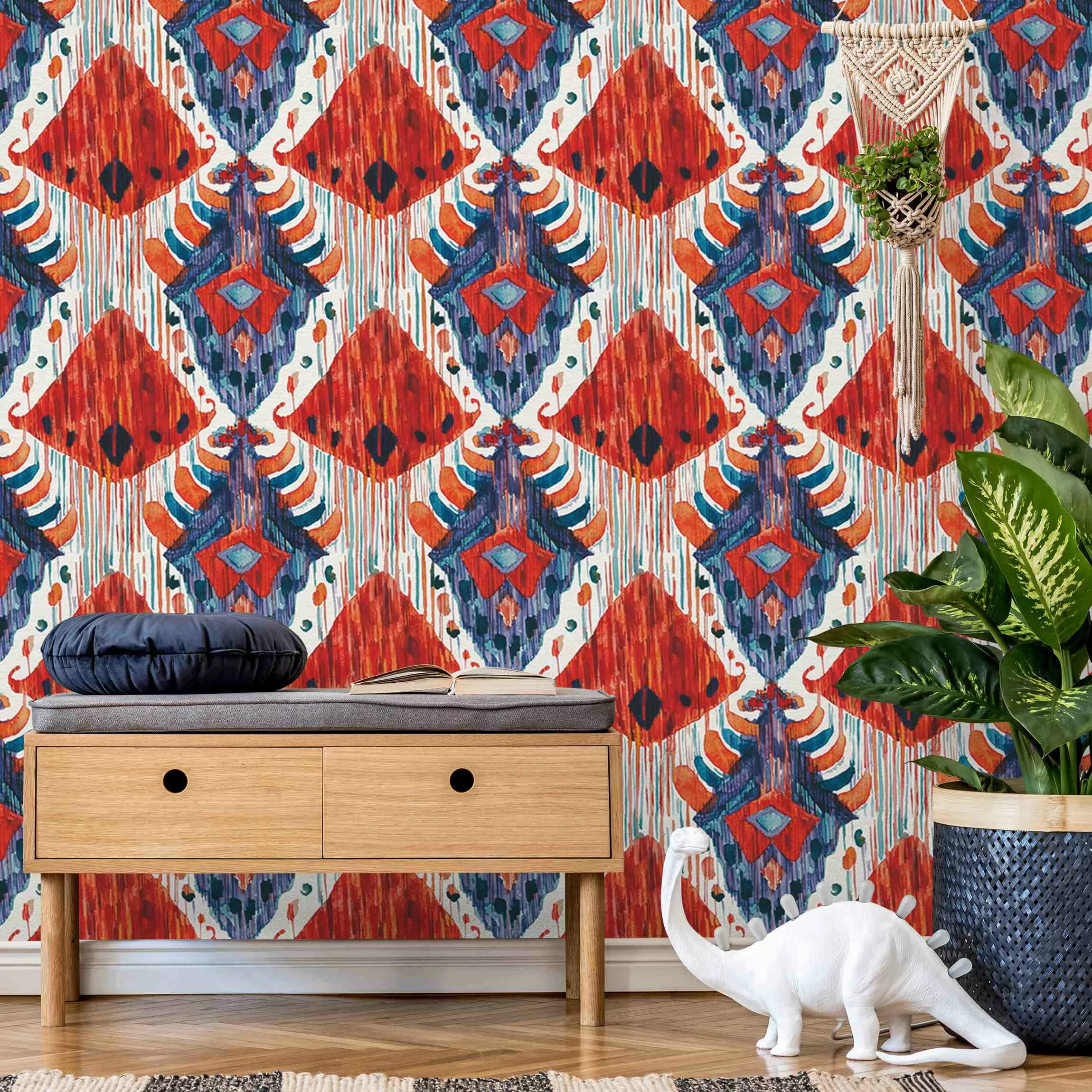 Fototapete Großes Ikat Muster Bali rot und blau günstig online kaufen
