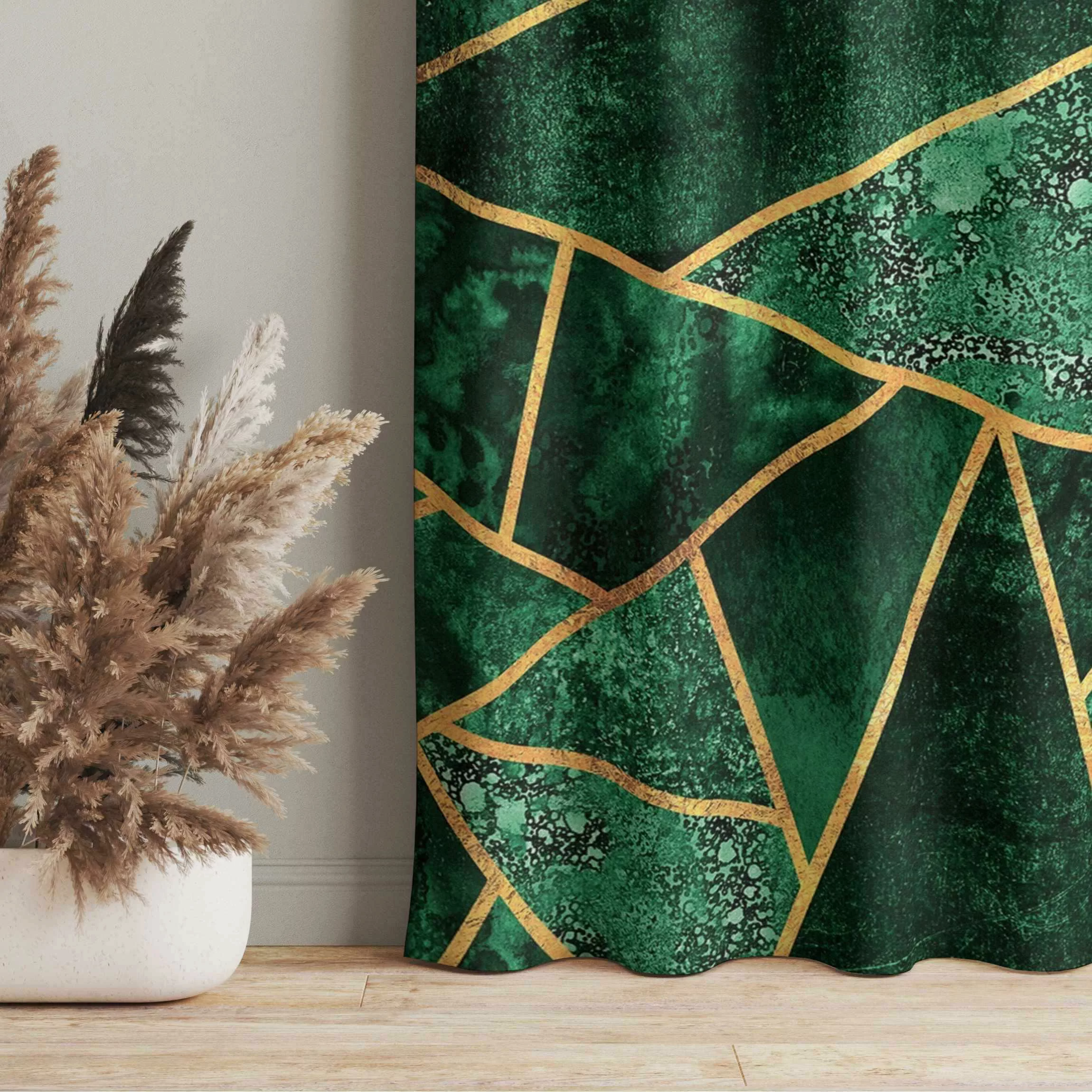 Vorhang Dunkler Smaragd mit Gold günstig online kaufen