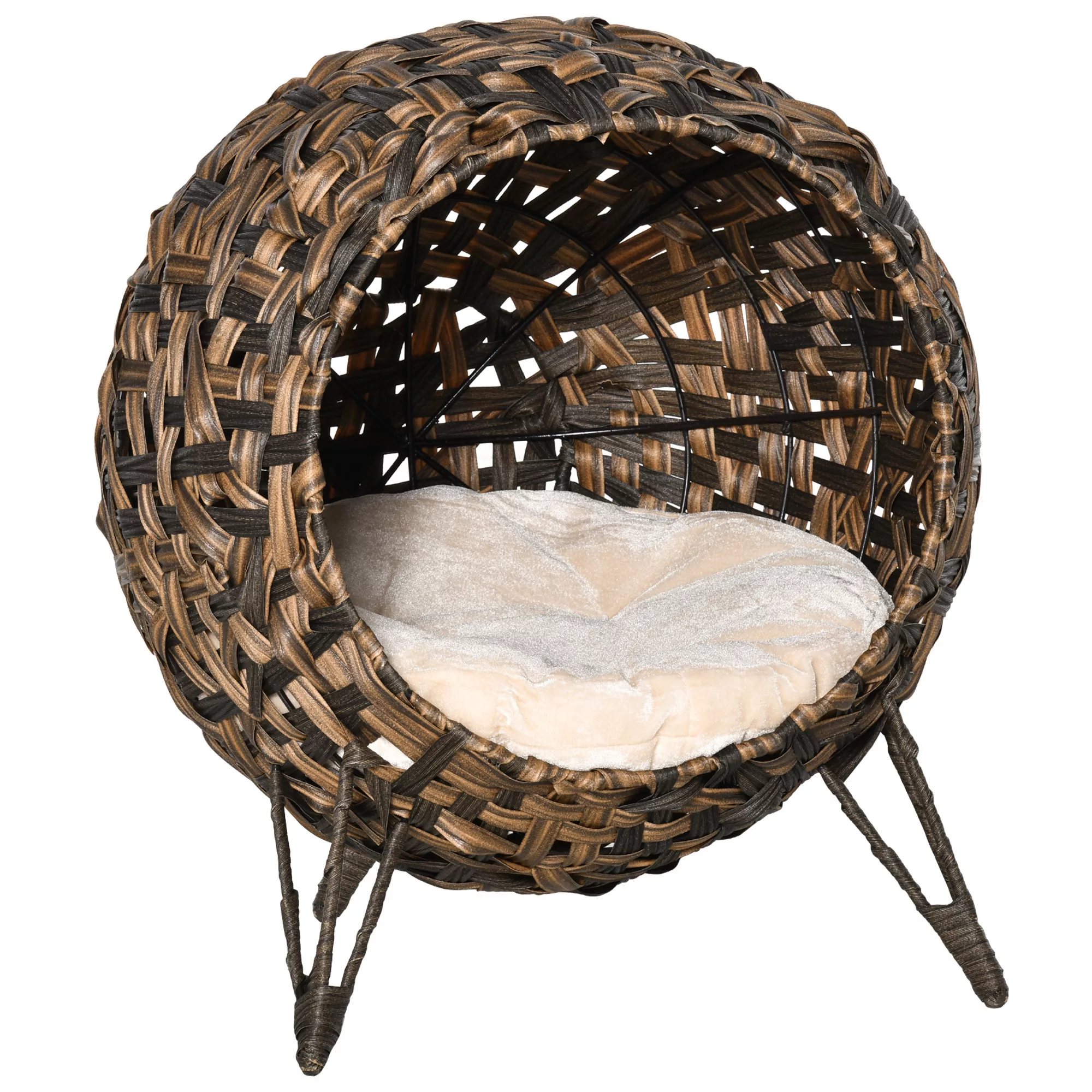 PawHut Rattan Katzenbett Kissen erhöhte Füße Katzenschlafplatz Braun Ø52x58 günstig online kaufen