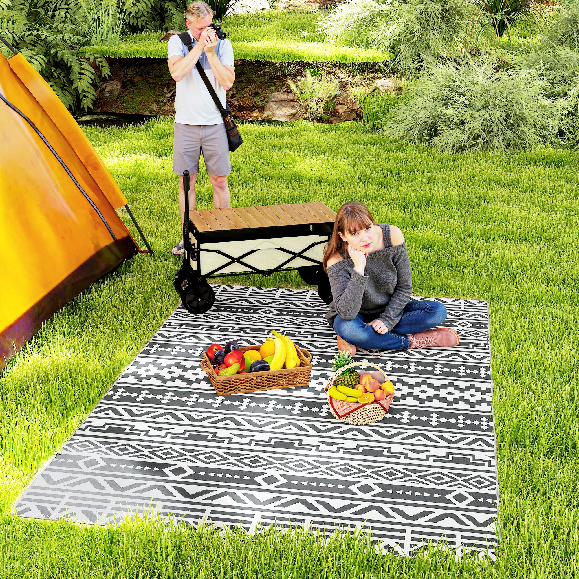 Outsunny Outdoor Teppich robuster Wetterfest Outdoorteppich, faltbar Carpet günstig online kaufen