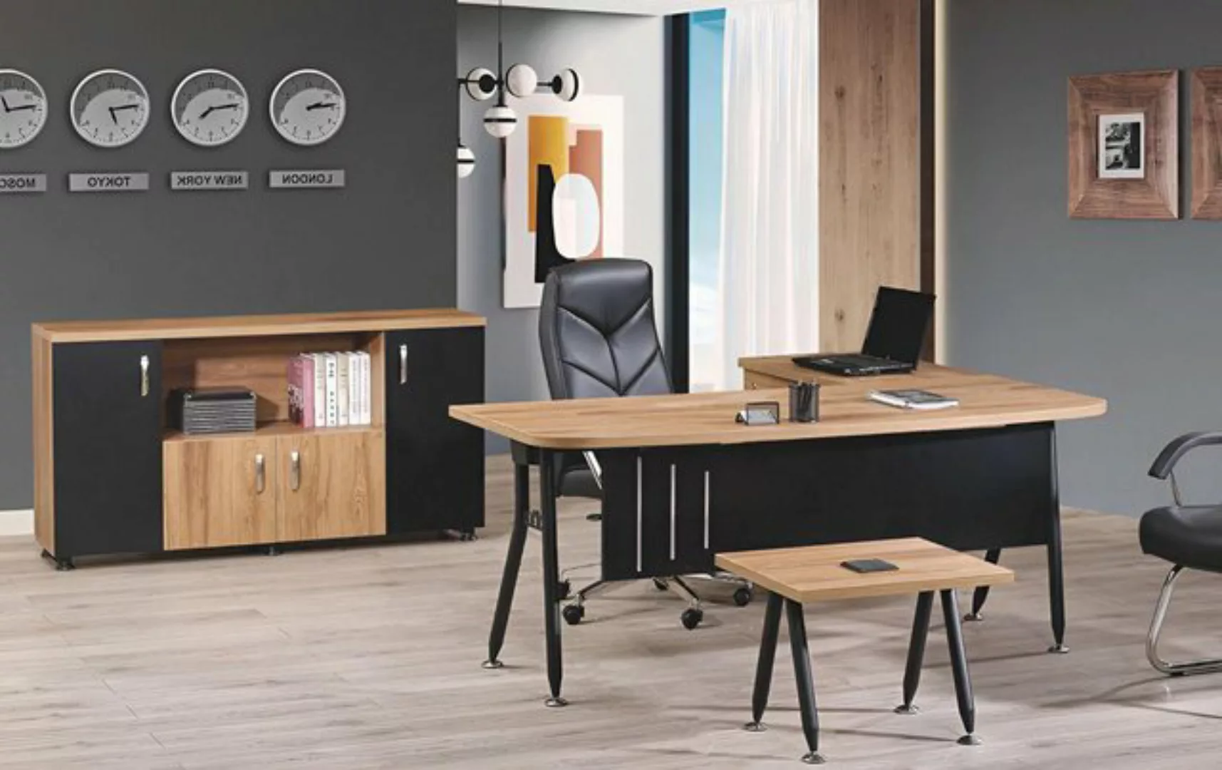 Xlmoebel Sofa Schreibtisch-Set für das Büro, bestehend aus 3 Teilen in Schw günstig online kaufen