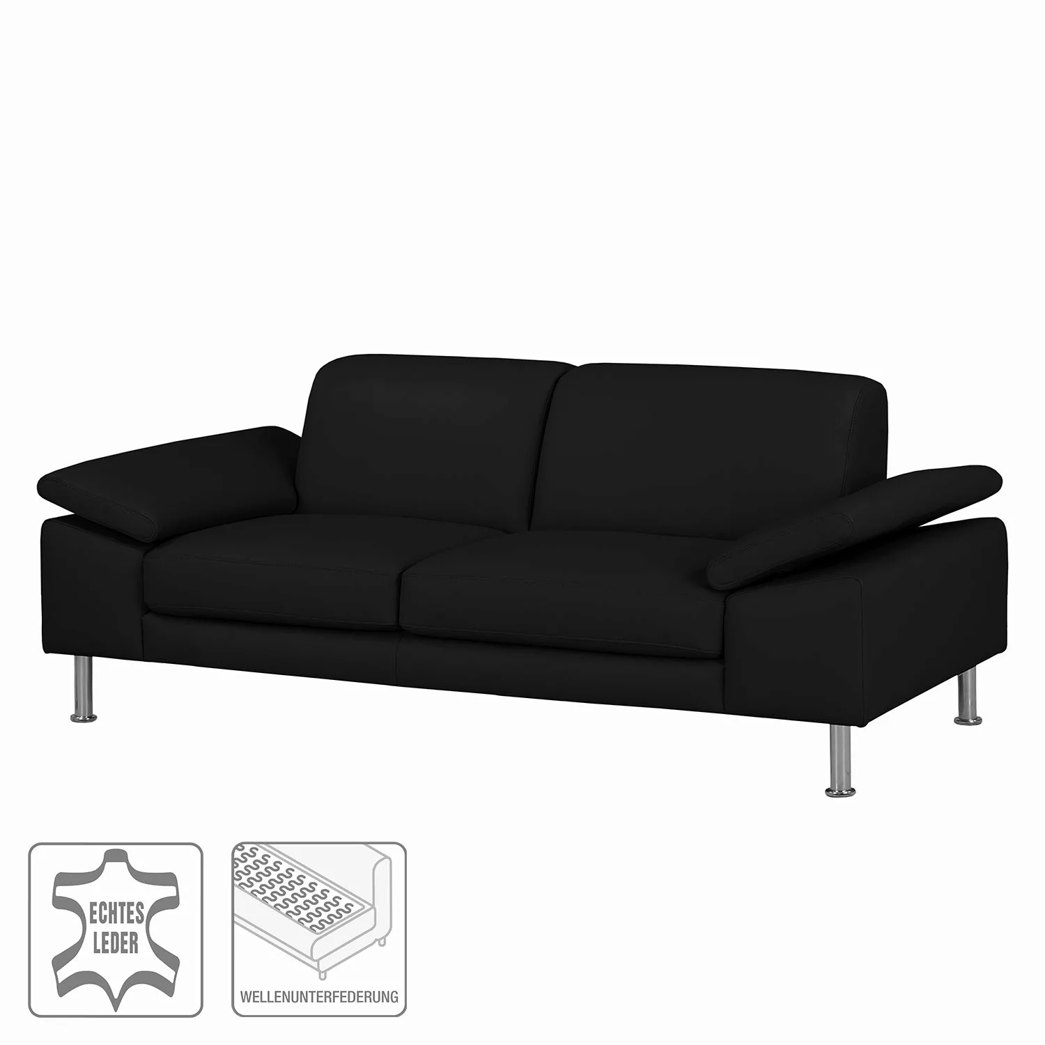 home24 Fredriks Sofa Termon IV 2-Sitzer Schwarz Echtleder 204x82x90 cm (BxH günstig online kaufen