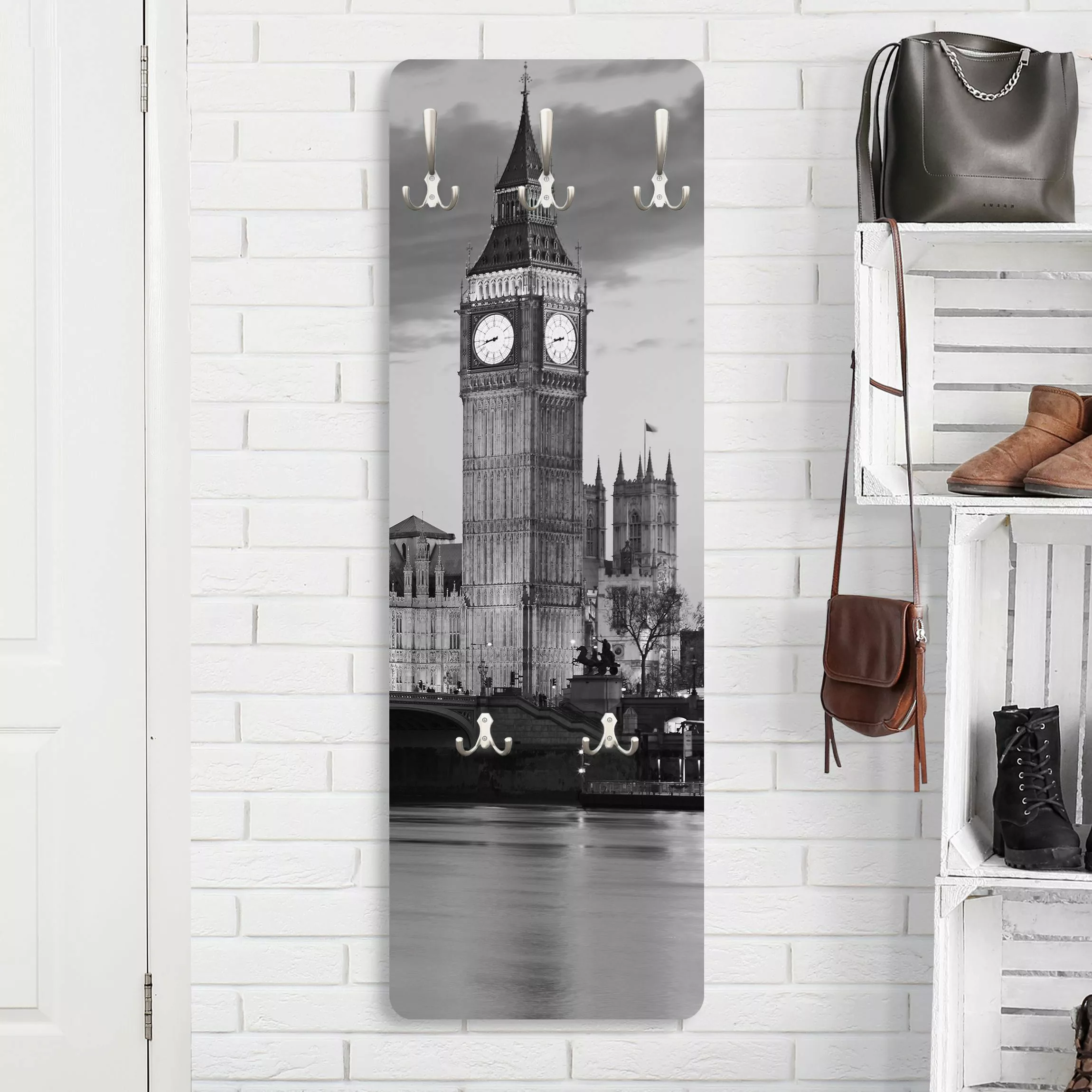 Wandgarderobe Holzpaneel Architektur & Skyline London bei Nacht II günstig online kaufen