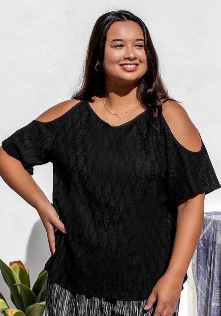 Cupshe Shirttop Schulterfreie Plus-Size-Bluse in Schwarz günstig online kaufen