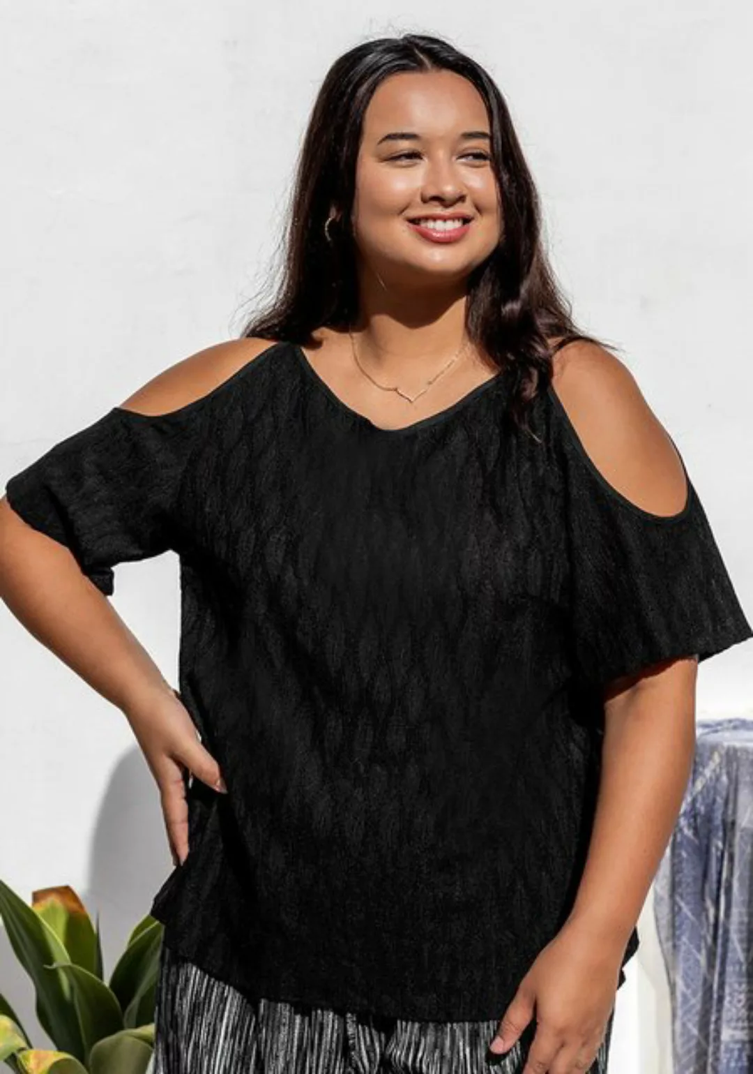 Cupshe Shirttop Schulterfreie Plus-Size-Bluse in Schwarz günstig online kaufen