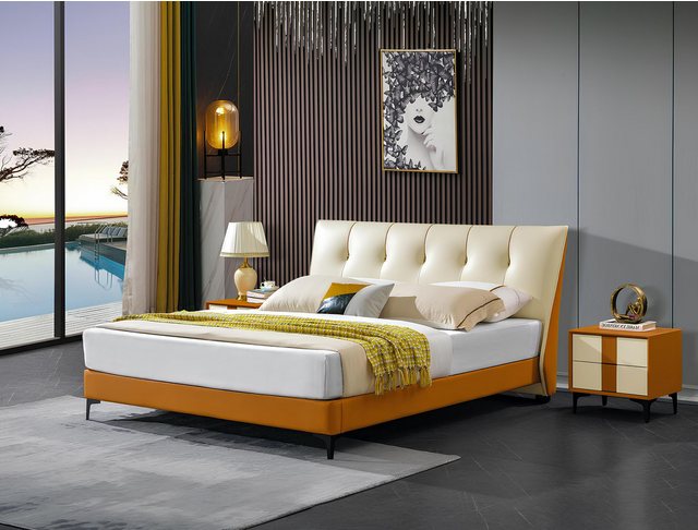 Xlmoebel Bett Designer-Bett in Orange aus Kunstleder für Hotel-Doppelzimmer günstig online kaufen