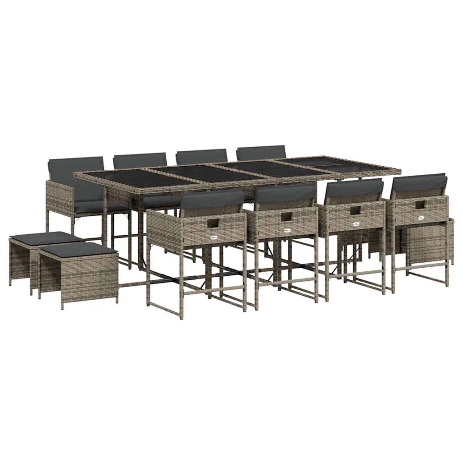 vidaXL 13-Tlg Garten-Essgruppe mit Kissen Grau Poly Rattan 3211340 günstig online kaufen