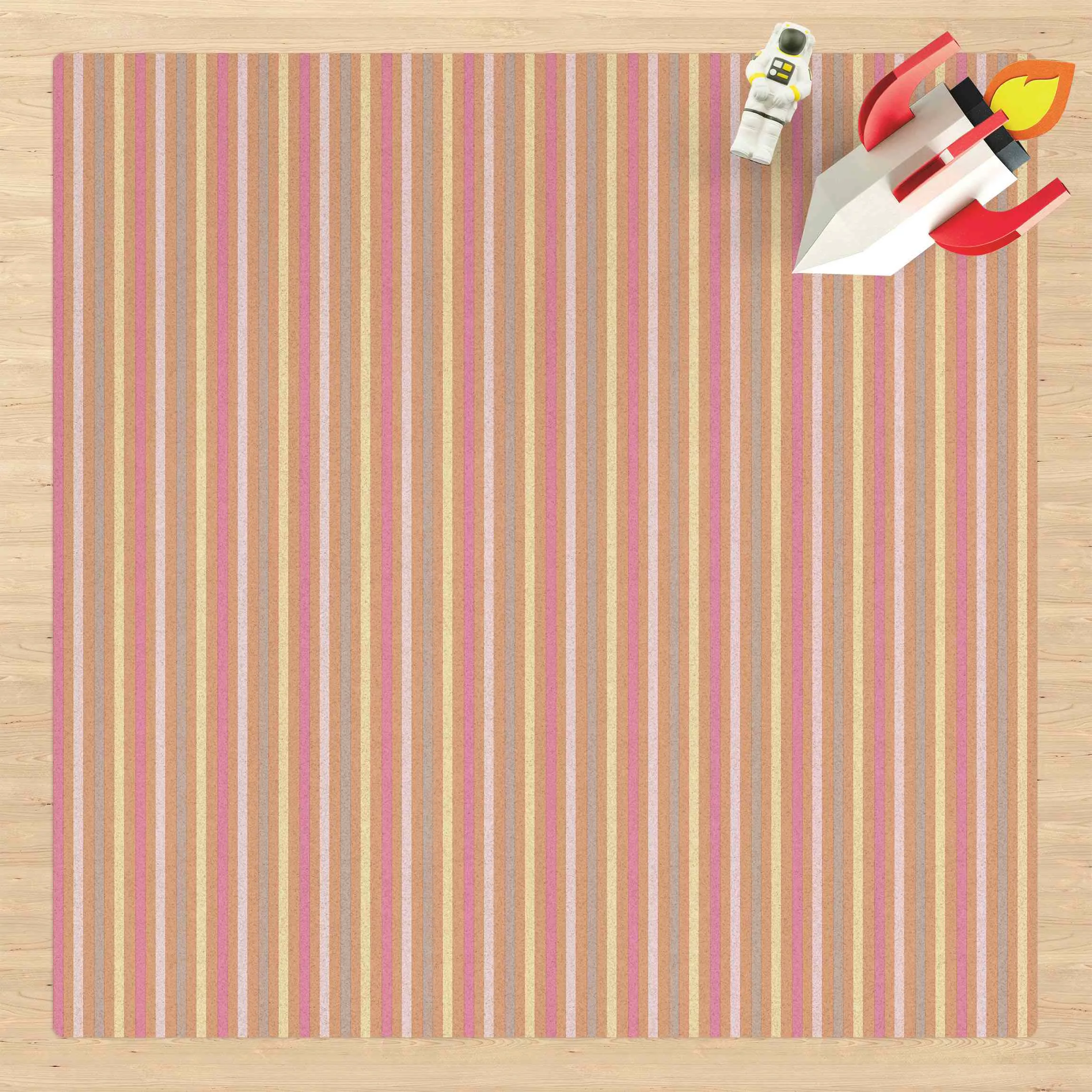 Kork-Teppich No.YK48 Streifen Rosa-Gelb günstig online kaufen