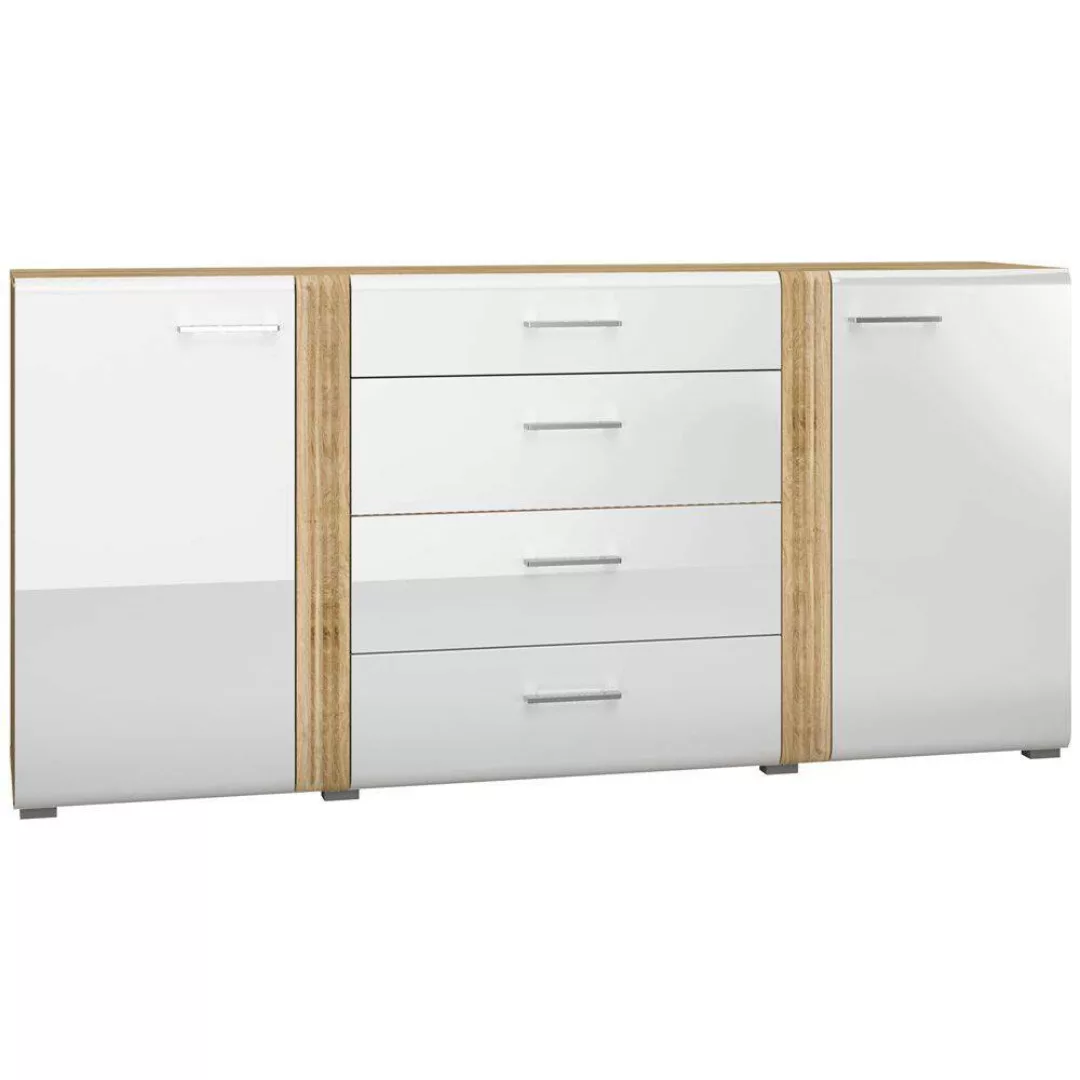 Anrichte Sideboard 190 cm in Eiche Castello Nb. mit weiß Hochglanz AKRON-13 günstig online kaufen