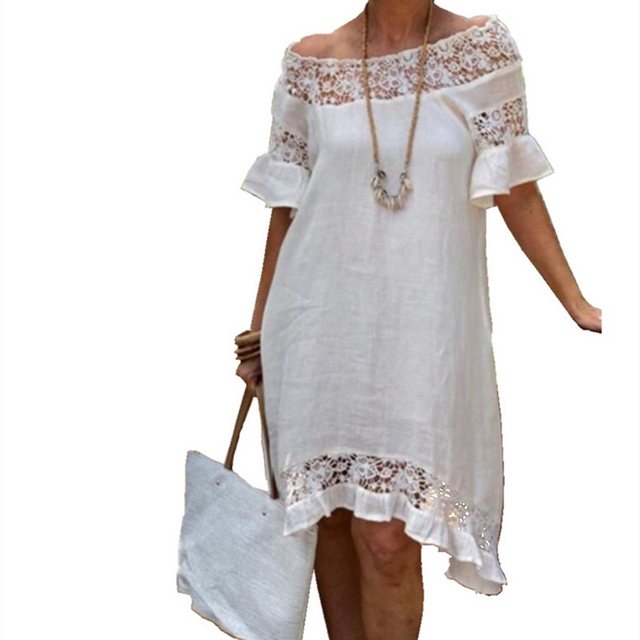 KIKI Spitzenkleid Lässiges, kurzärmliges, hohles Kleid aus weißer Spitze günstig online kaufen